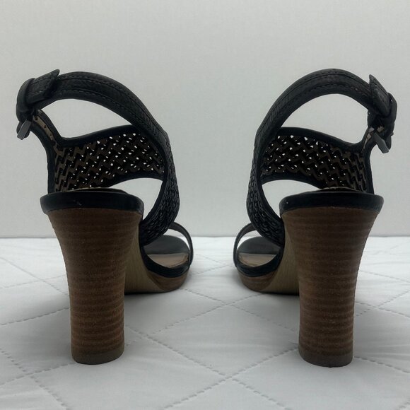 ECCO Dressy Leather Slingback Sandles with Wooden Heels - Authentic - Picture 8 of 12